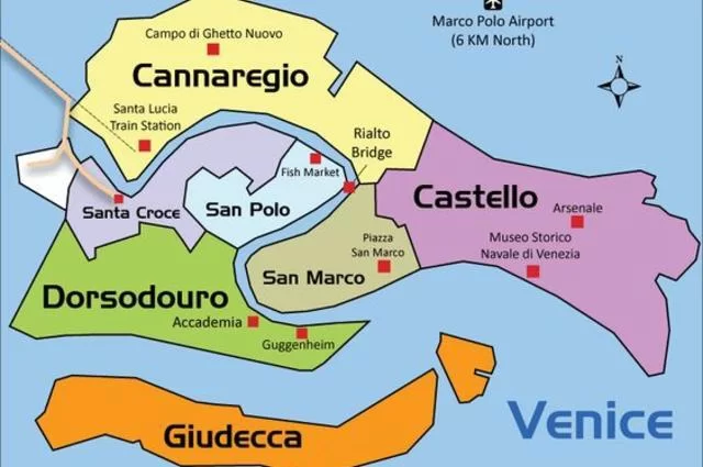 Mapa dzielnic Wenecji  Mapa dzielnic Wenecji